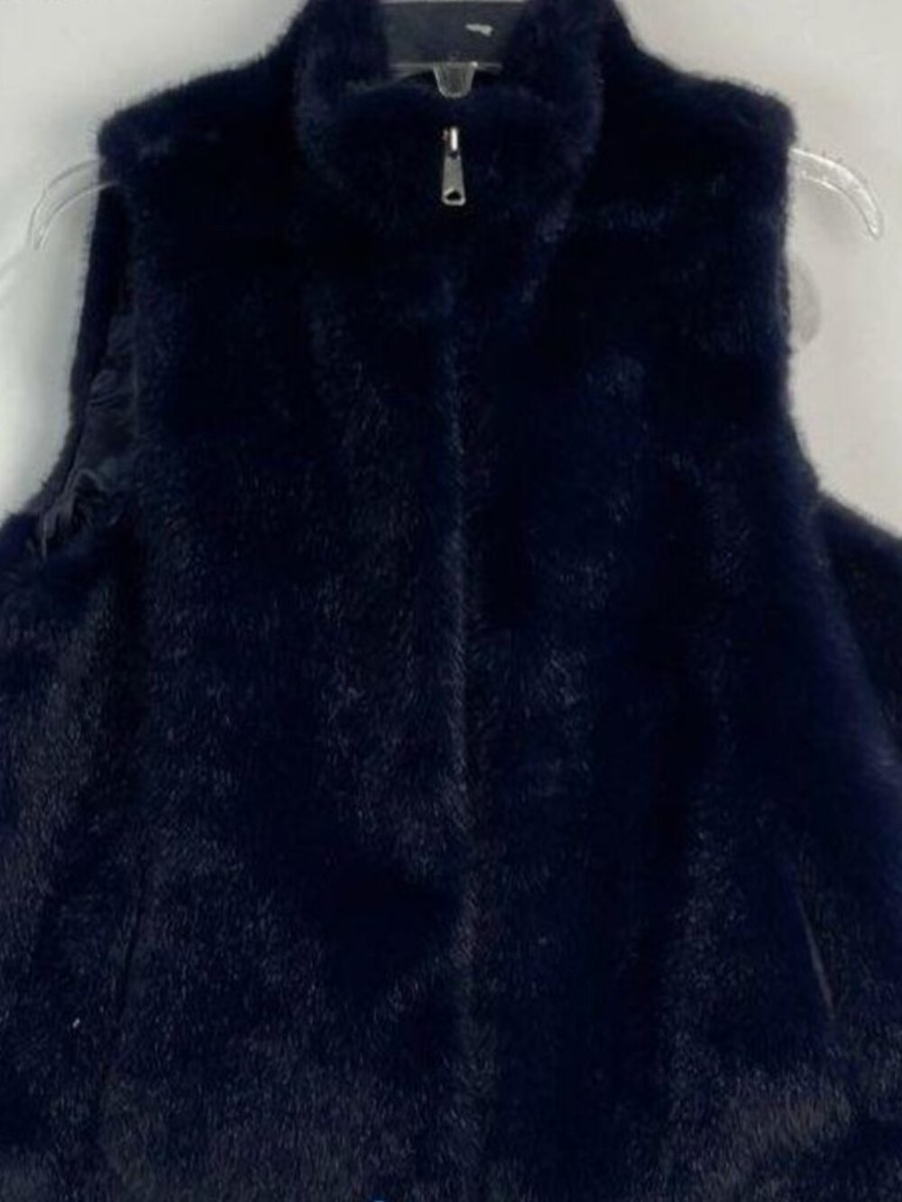 Christian Siriano Faux Fur Vest Navy Blue Full Zip Cozy Plush Winter M - Picture 2 of 7